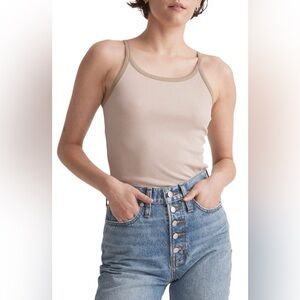 NWT Madewell bright side fitted tank top tan brown trim STUBBORN GREEN TAPE